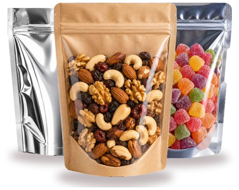 Sacos stand up pouch com visor, metalizado e half metal Sacos stand up pouch com visor, metalizado e half metal