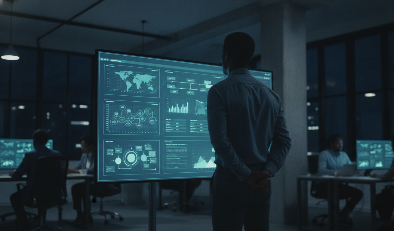 Como Cooperação Abastecimento Embalagens Melhora Embalagens Plásticas 4 A digital interface showing supply chain management software, diverse professionals analyzing data on screens